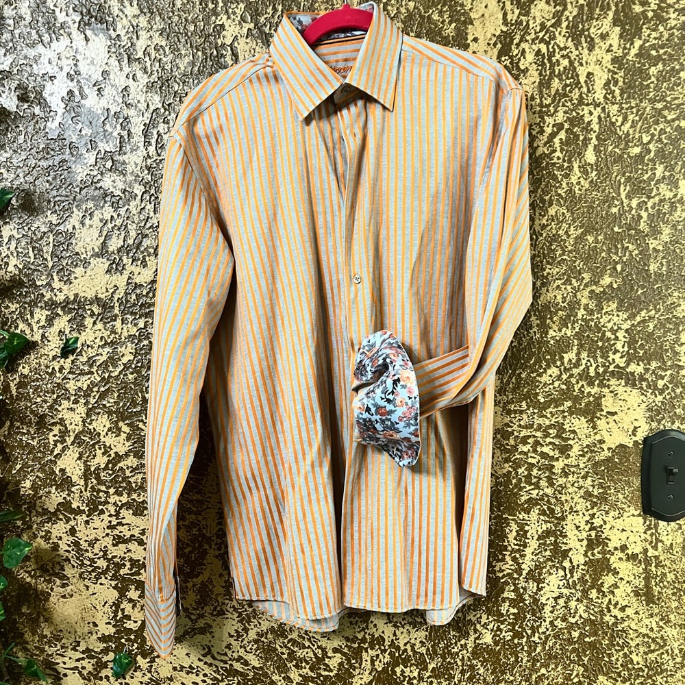 Orange Striped Men's Shirt Visconti NWOT great spring summer color